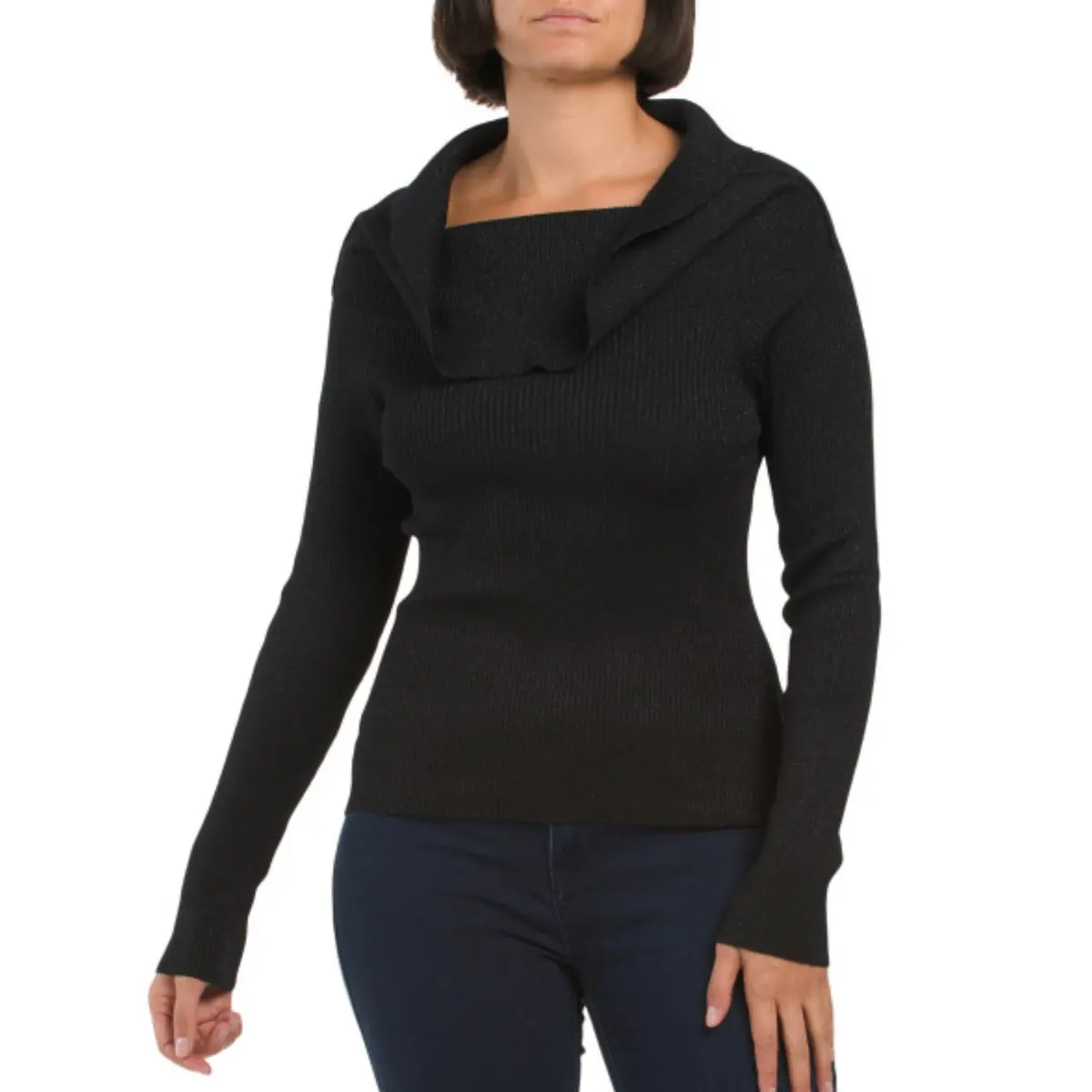 Marled Women's Lurex Rib Knit Marilyn Neck Pull Over Sweater 1