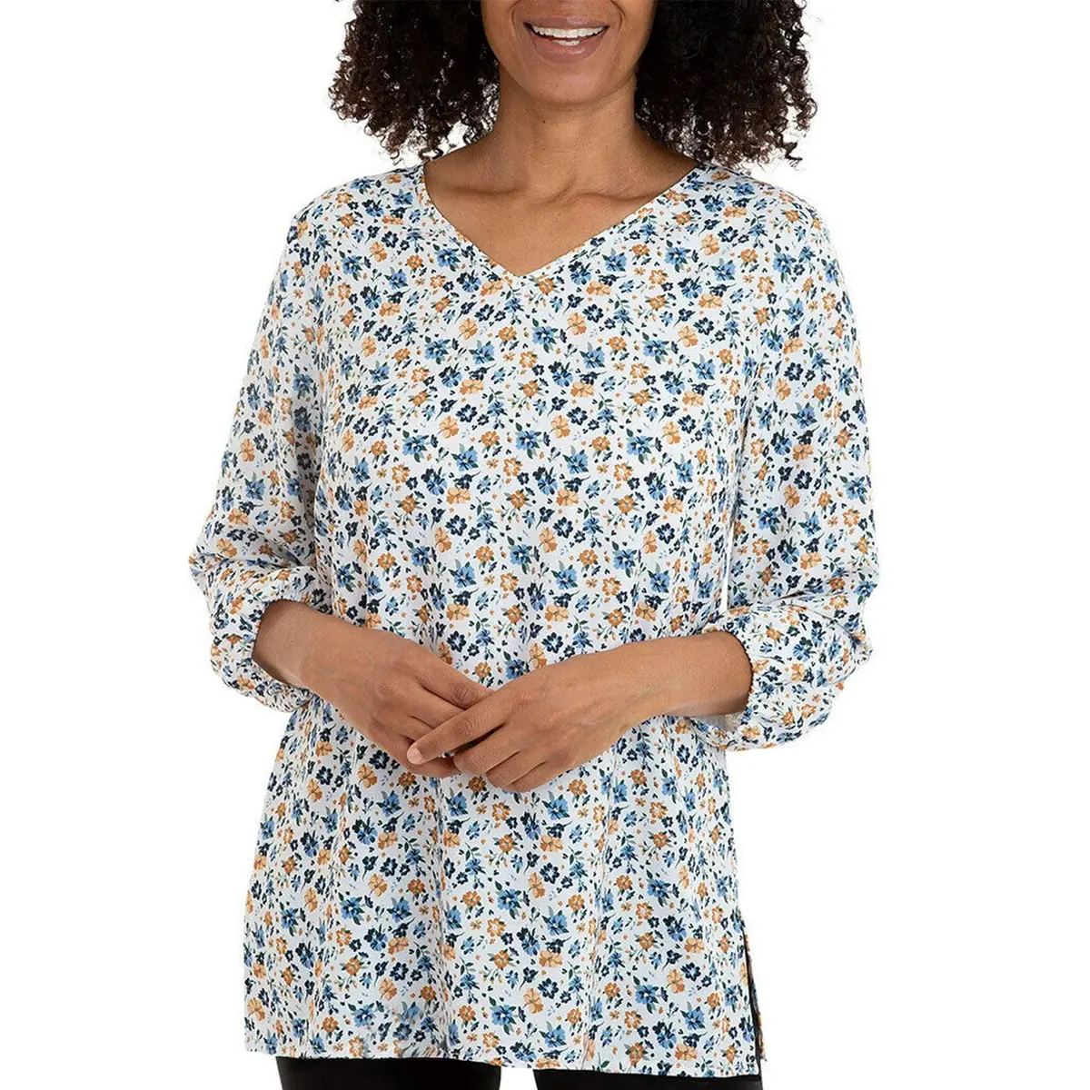 Mario Serrani Women's Floral Print V-Neck Tunic Blouse 2