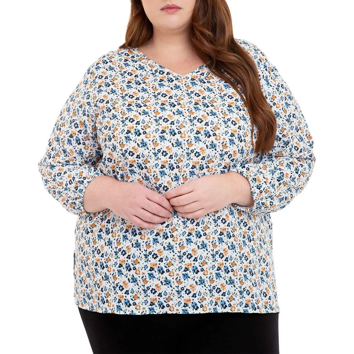 Mario Serrani Women's Floral Print V-Neck Tunic Blouse 10