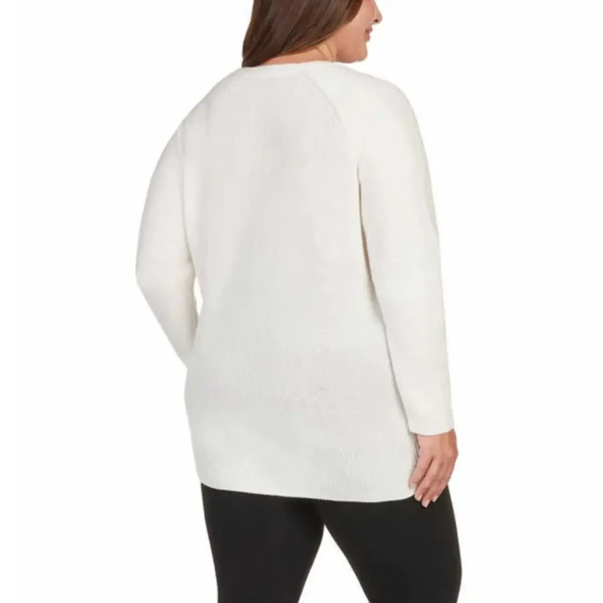 Matty M Women's Plus Relaxed Fit Ribbed Knit V-Neck Tunic Sweater 3