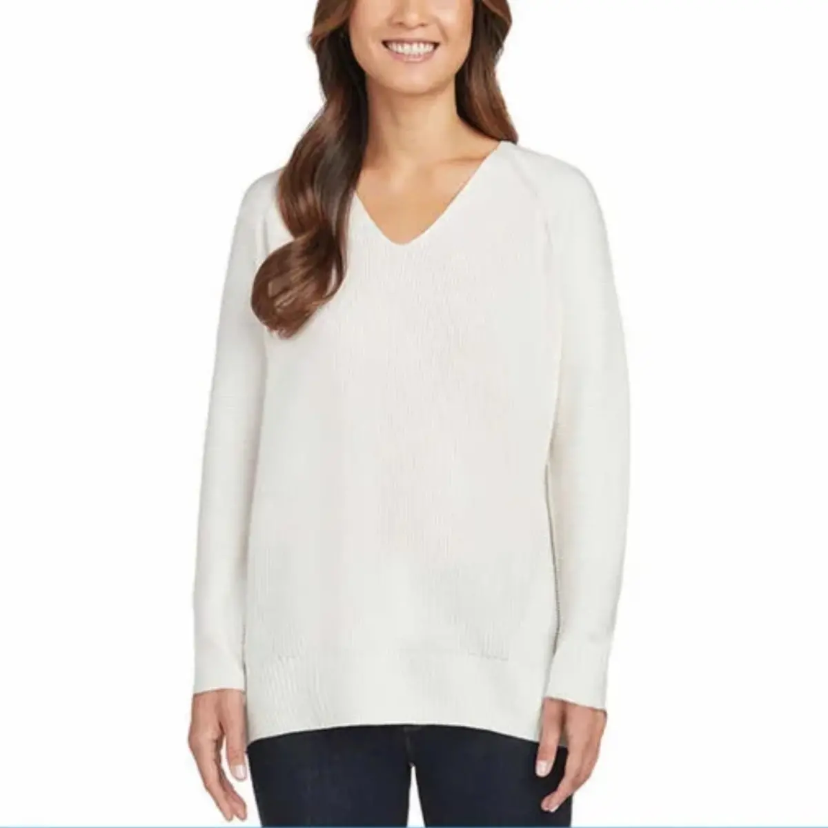 Matty M Women's Plus Relaxed Fit Ribbed Knit V-Neck Tunic Sweater 2