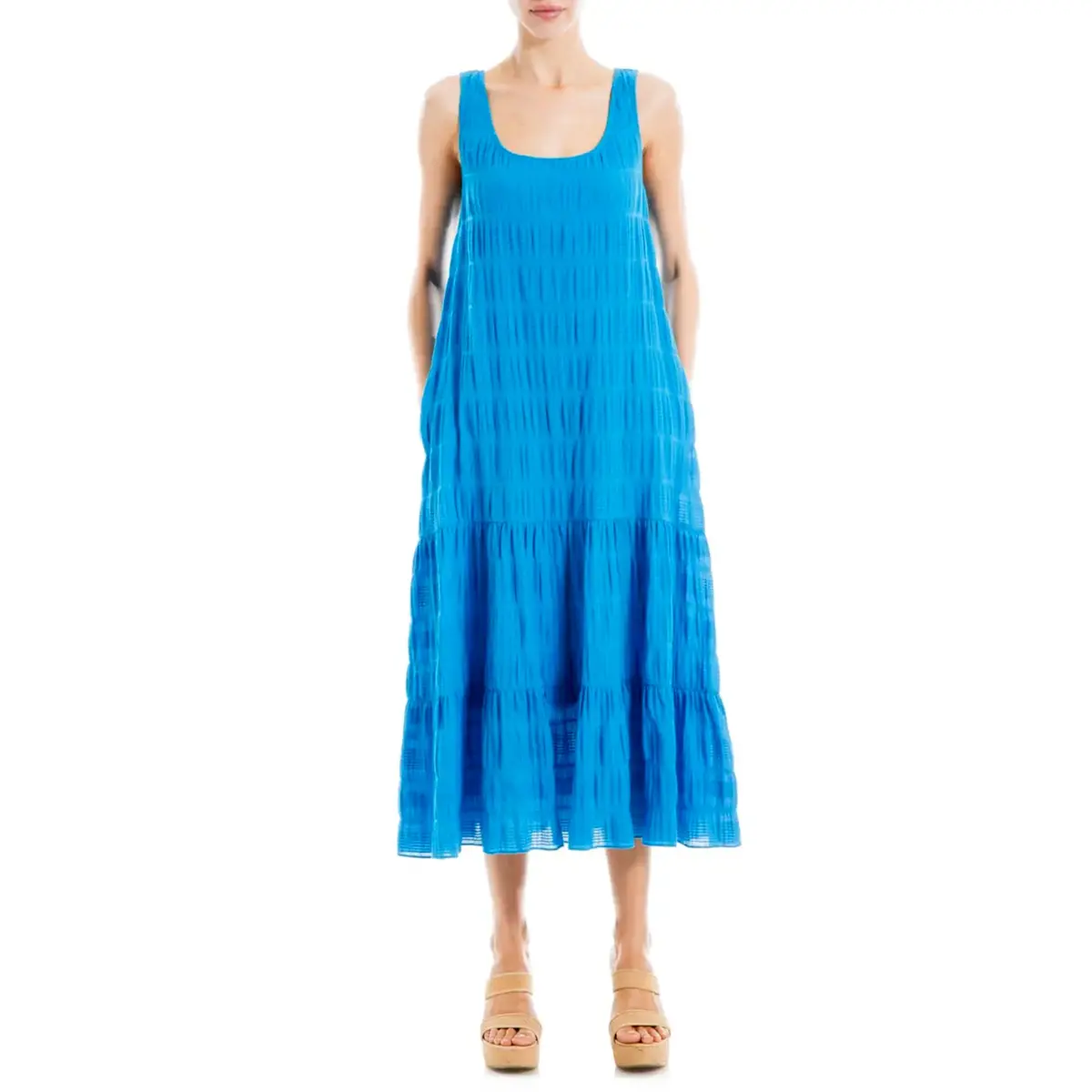 Max Studio Women's Textured Cotton Tiered Maxi Dress 2