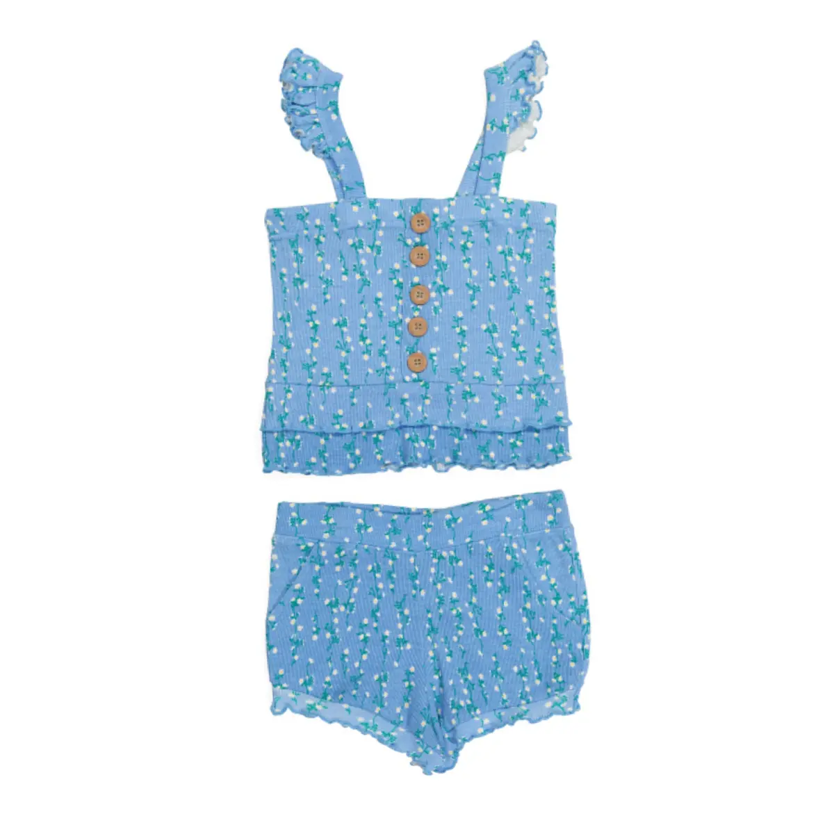 Nanette Lepore Big Girl 2-Piece Floral Print Ribbed Ruffle Top And Shorts Set 1