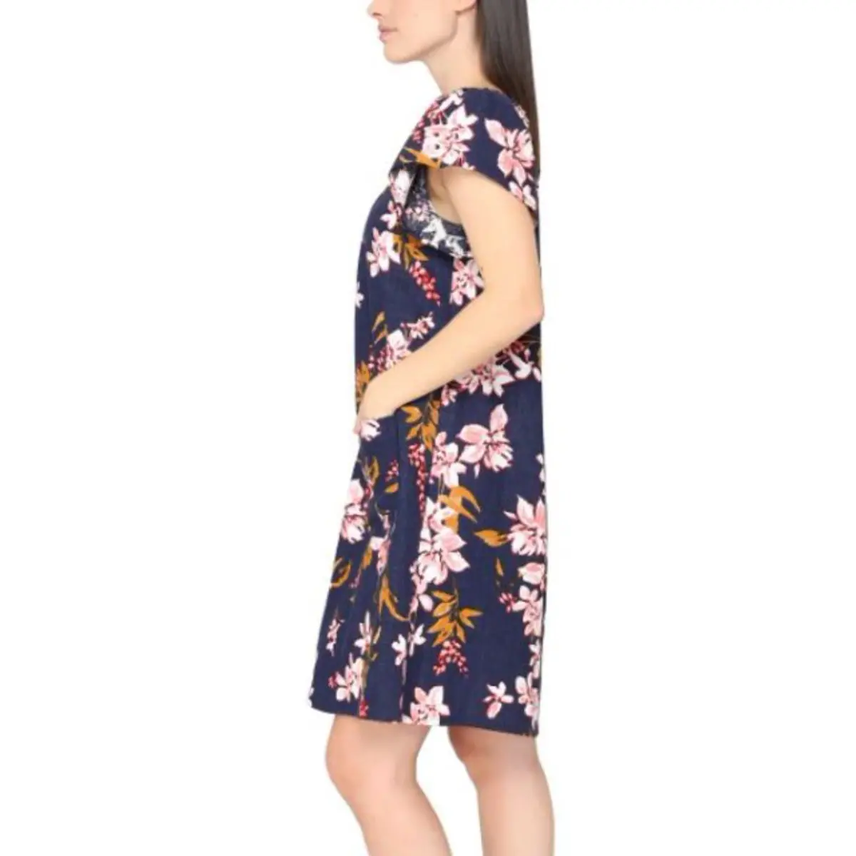 Nicole Miller Women's Flutter Sleeves Floral Print Linen Blend Mini Dress 5