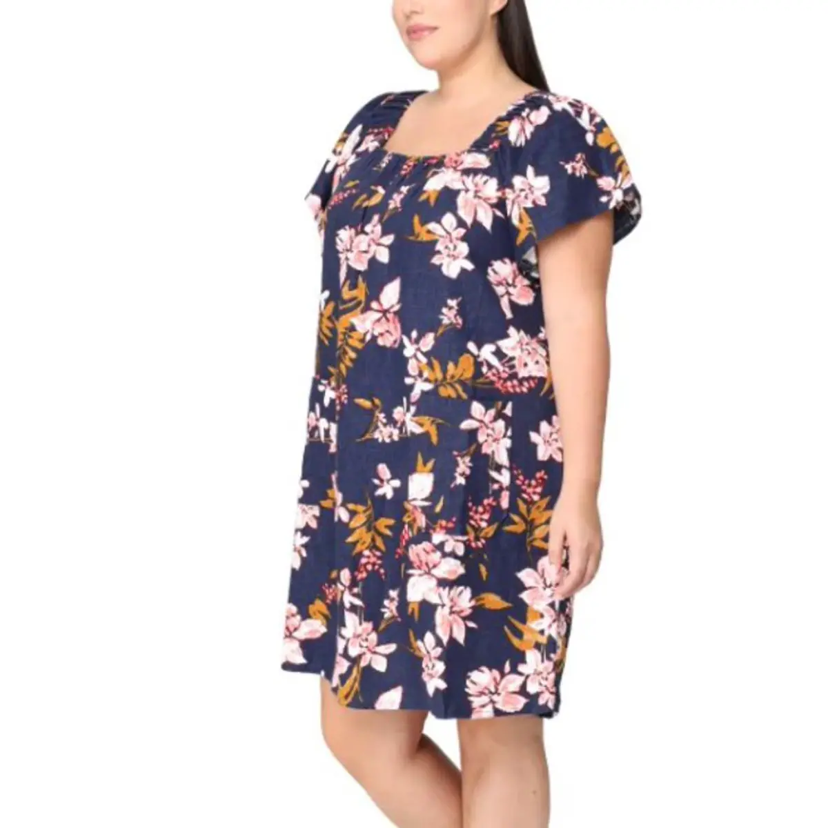Nicole Miller Women's Flutter Sleeves Floral Print Linen Blend Mini Dress 7