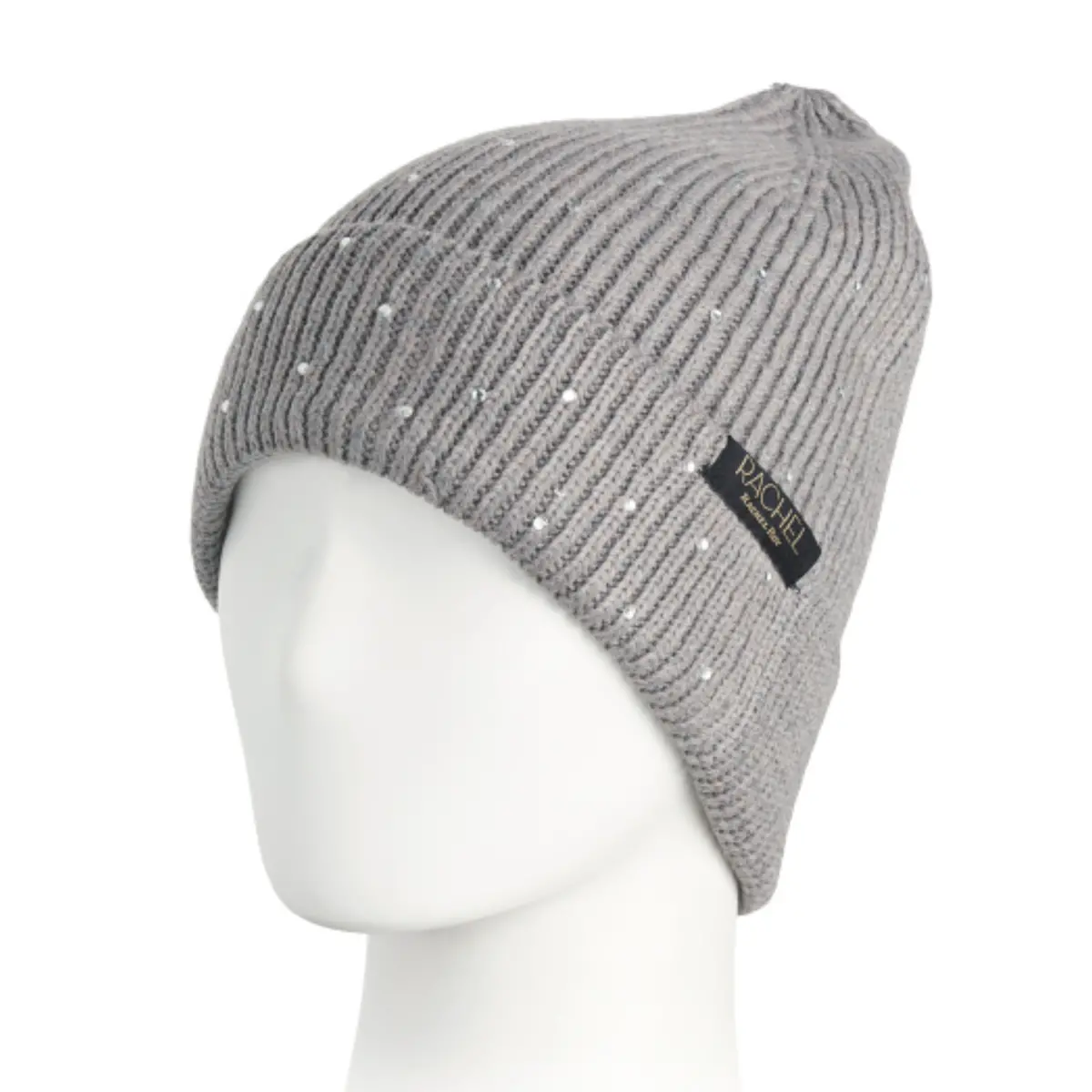 Rachel Roy Women's Rhinestone Embellished Beanie Rib Knit Cuffed Winter Hat 1