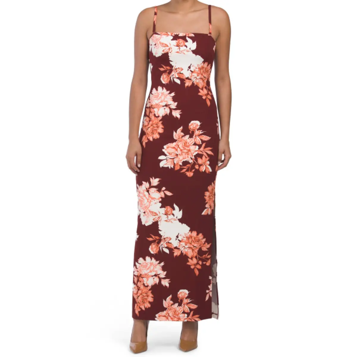 Rachel Roy Women's Floral Print Square Neck Side Slit Maxi Dress 1