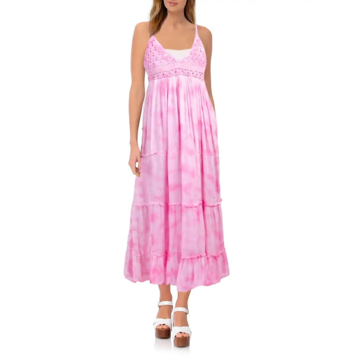 Raviya Women's Crochet Top Cotton Blend Tiered Beach Pool Cover-Up Maxi Dress 1