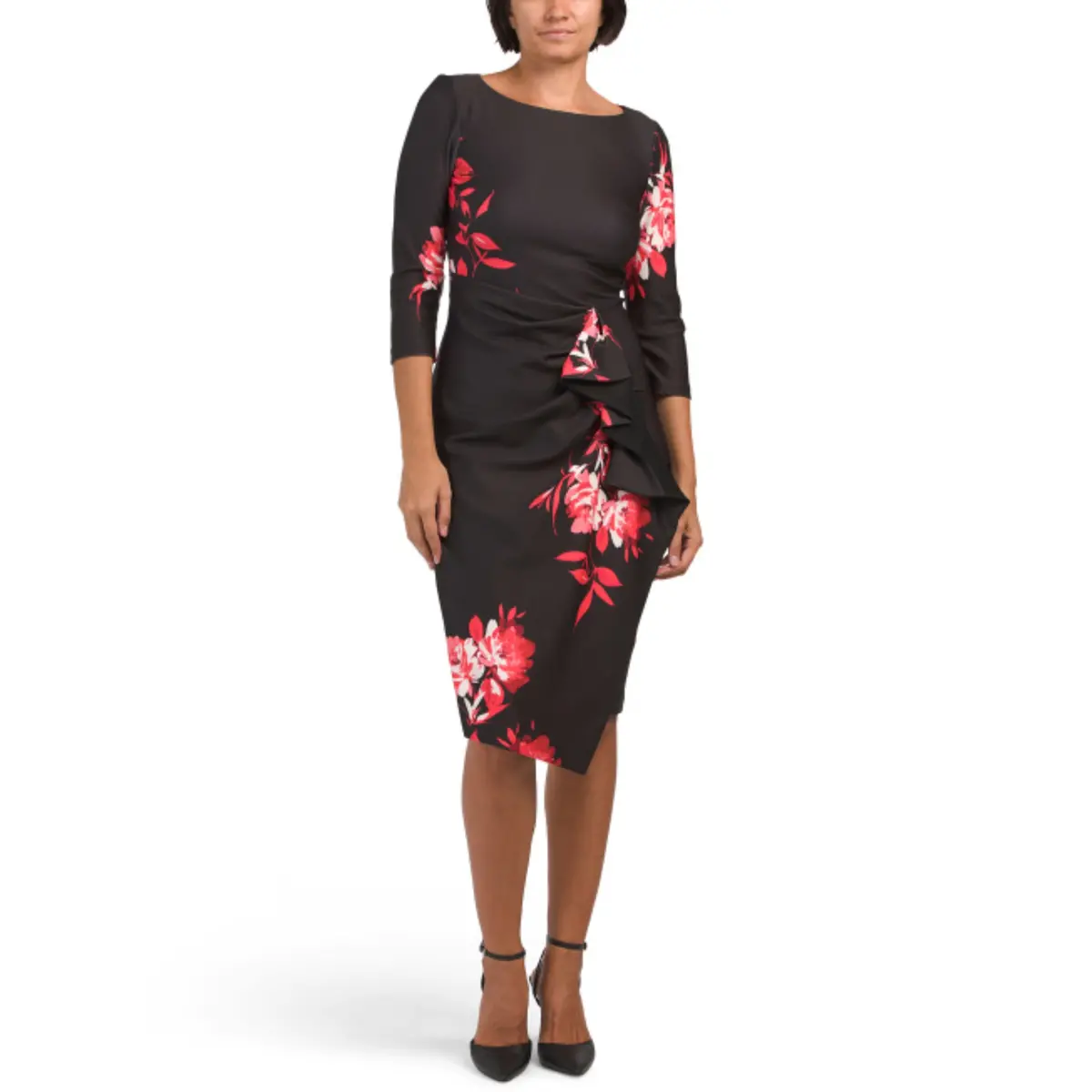 Rachel Zoe Women's Floral Print Asymmetric Cascading Ruffle Midi Dress 1