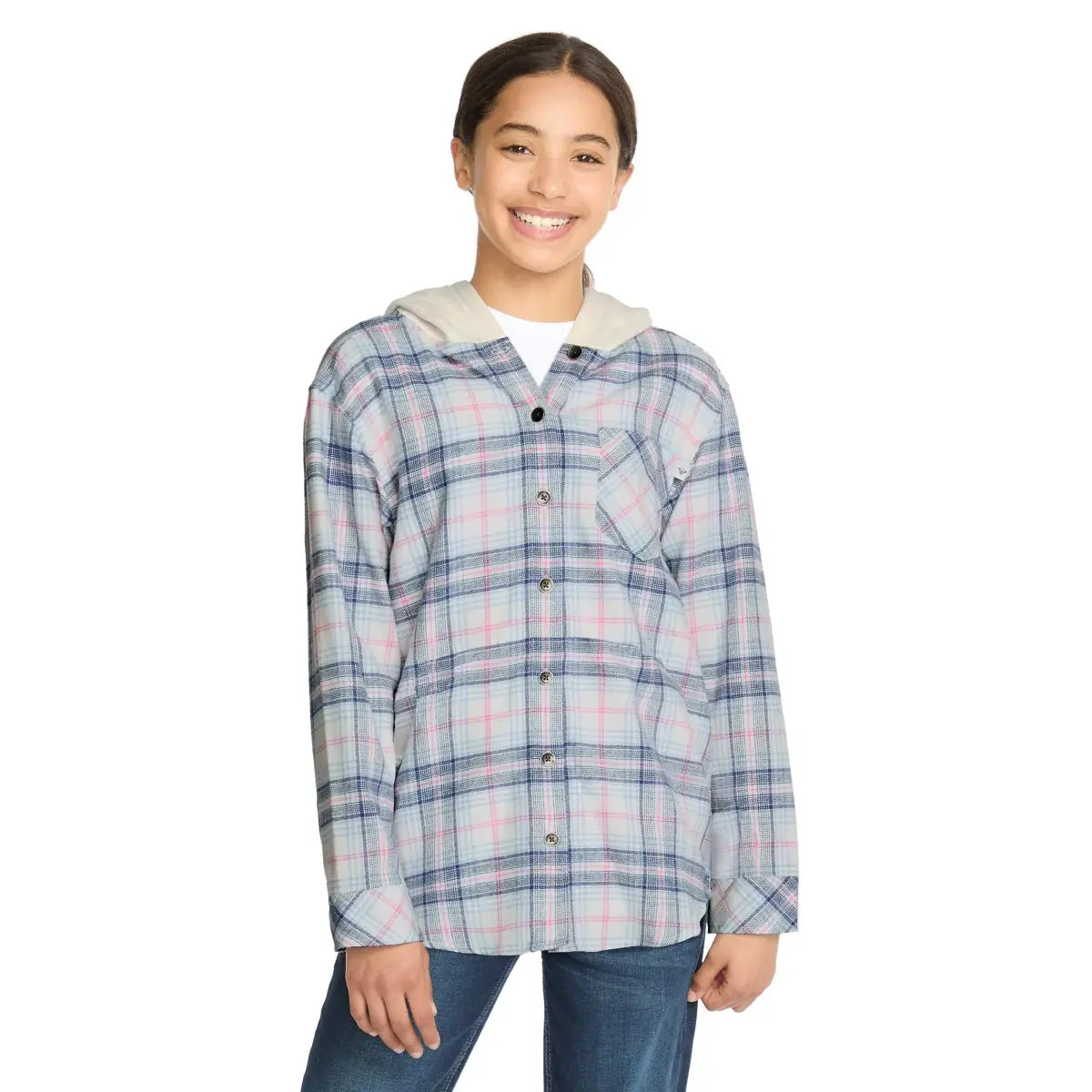 Roxy Youth Girls Flannel Plaid Button Down Hoodie 1