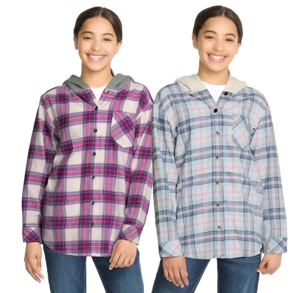 Roxy Youth Girls Flannel Plaid Button Down Hoodie 1
