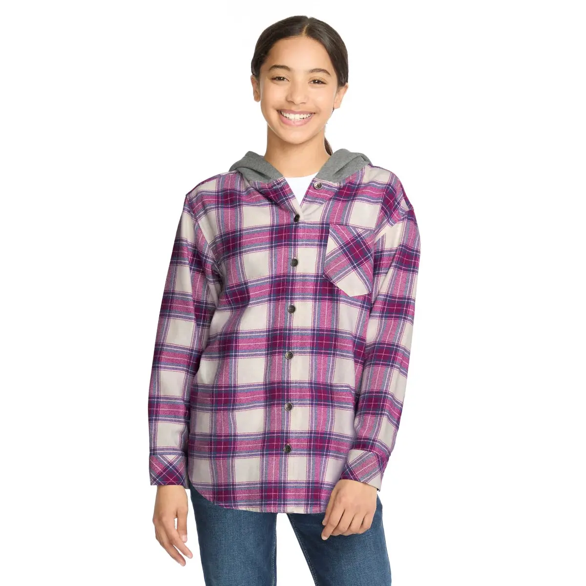 Roxy Youth Girls Flannel Plaid Button Down Hoodie 1