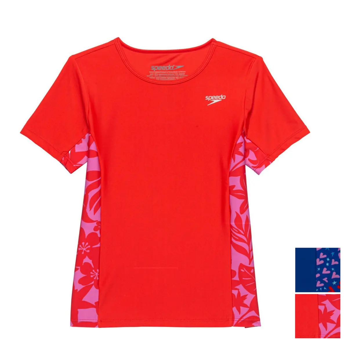 Speedo Big Girls Short Sleeve Print Splice Rash Guard Upf 50+ T-Shirt Swim Top 1