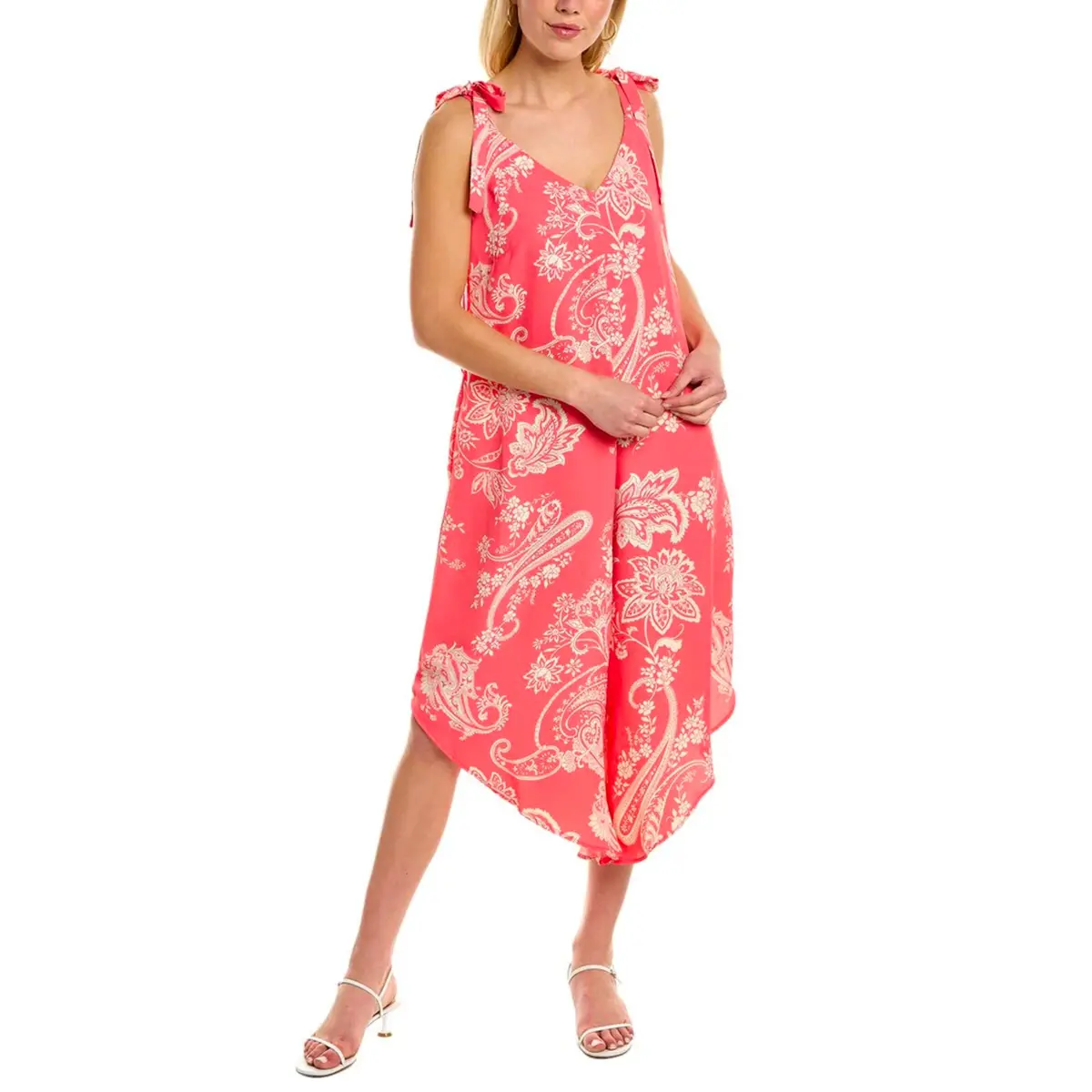 Vince Camuto Women's Paisley Print Bow Tie Strap High-Low Leg Jumpsuit 1