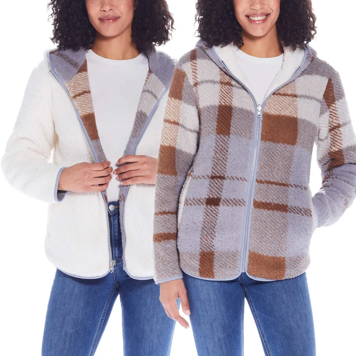 Weatherproof Women's Reversible Ultra Cozy Plush Fleece Plaid Jacket 1