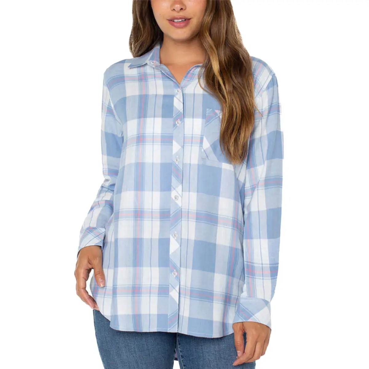 Well Worn Women's' Long Sleeve Classic Plaid Button-Up Shirt 1