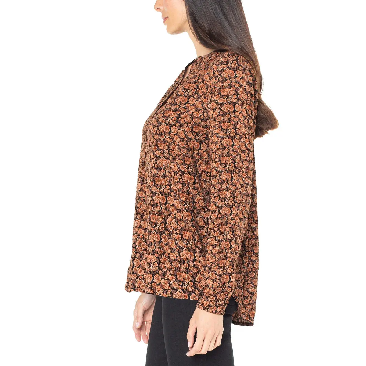 Well Worn Women's Floral Print Split Neck Long Sleeve Blouse 2
