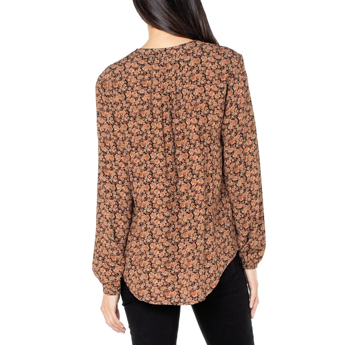 Well Worn Women's Floral Print Split Neck Long Sleeve Blouse 3