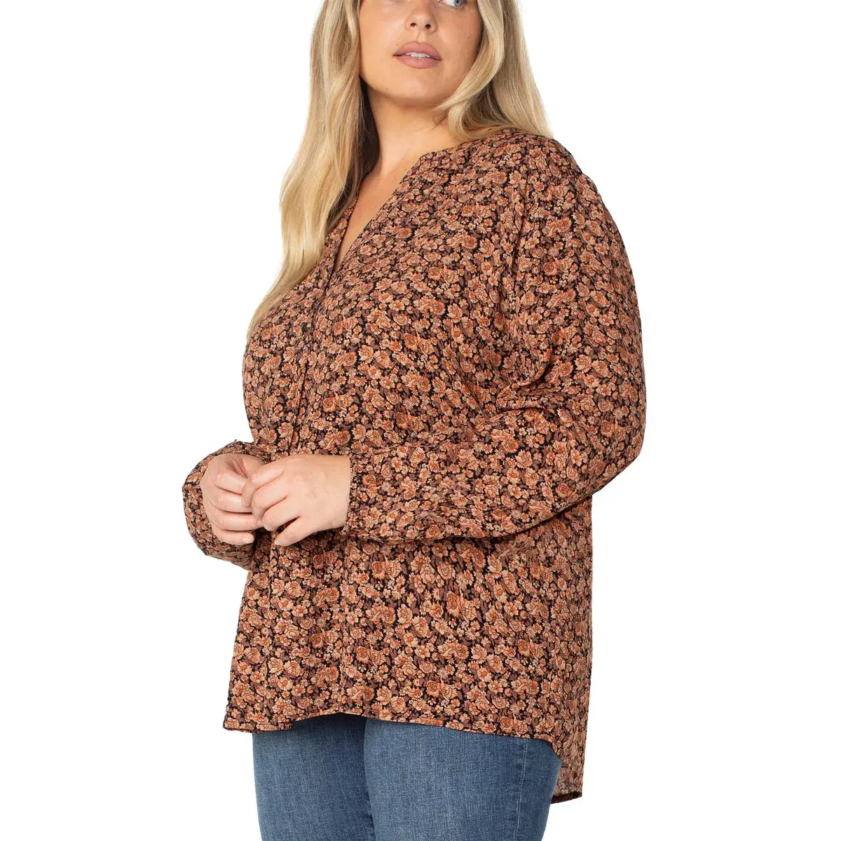 Well Worn Women's Floral Print Split Neck Long Sleeve Blouse 4