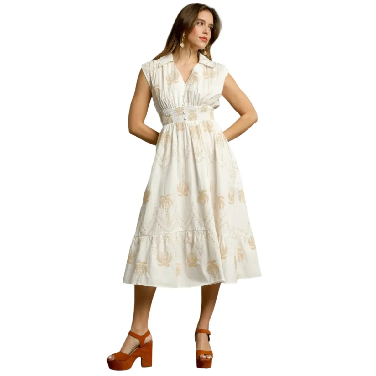 Woman's Cotton Tropical Breeze Embroidered Midi Dress 1