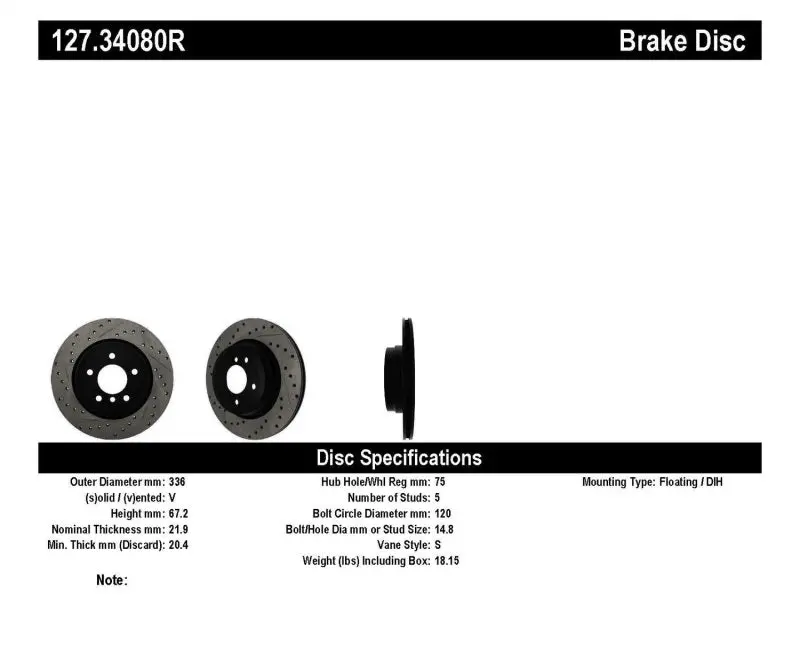 Stoptech 06 Bmw 330 / 07-09 Bmw 335 Slotted & Drilled Right Rear Rotor 1