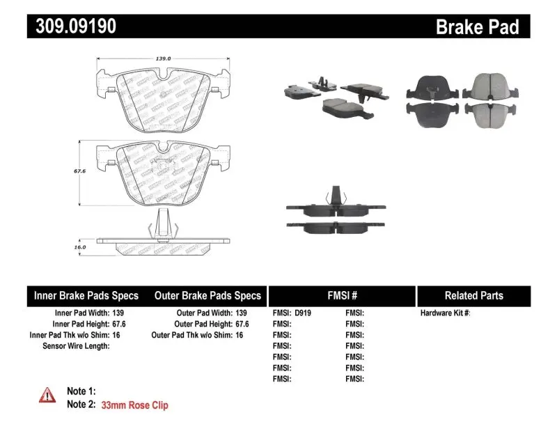 Stoptech Performance 06-09 Bmw M5 E60 / 07-09 M6 E63/E63 Rear Brake Pads 1