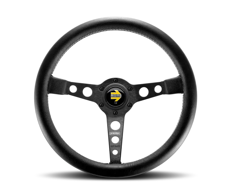 Momo Prototipo Steering Wheel 350 Mm - Black Leather/Wht Stitch/Black Spokes 1