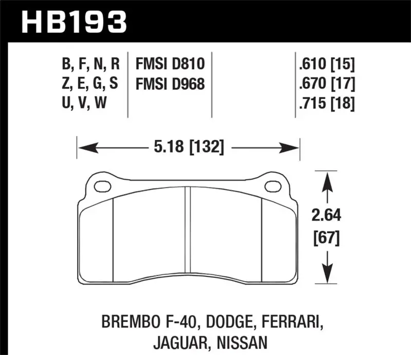 Hawk 15-17 Dodge Viper / 88-92 Ferrari F40 Er-1 Brake Pads 1