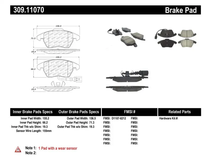 Stoptech Performance 06-10 Audi A3 / 08-10 Audi Tt / 06-09 Vw Gti / 05-10 Jetta Front Brake Pads 1