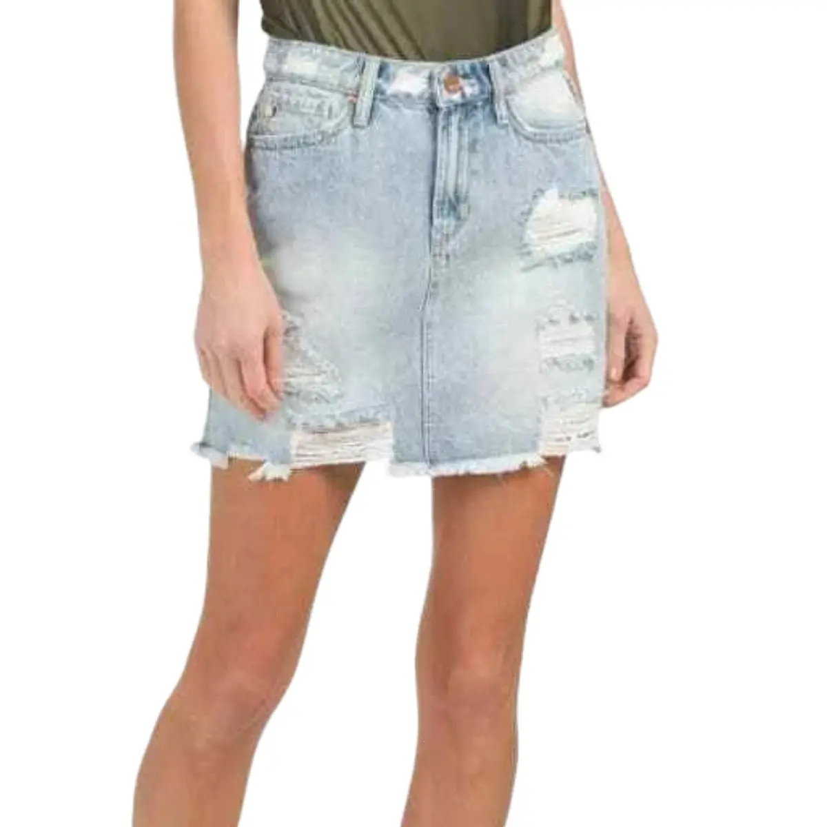 Dear John Women's Kaylee High Rise Frayed Hem Jean Destructed Denim Mini Skirt 1