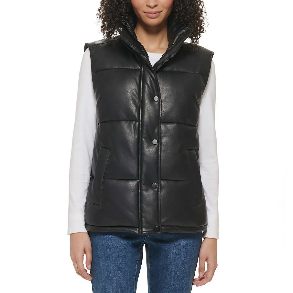 Andrew Marc Women's Faux Leather Insulated Full Zip Puffer Vest 1