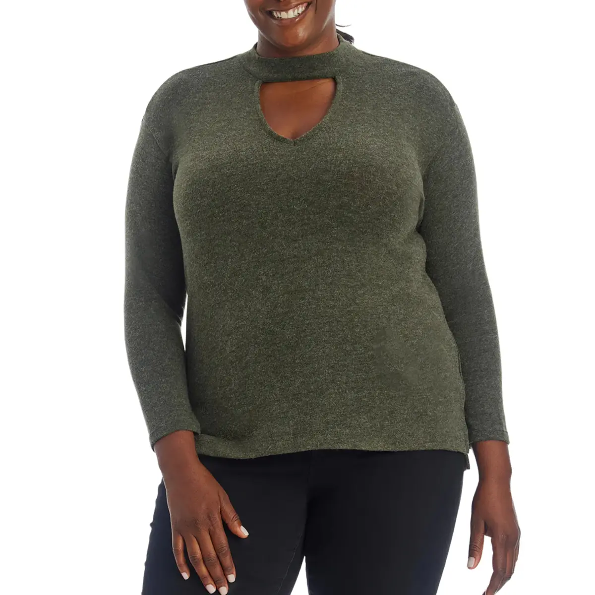 1.State Women's Plus Long Sleeve Drop Shoulder Keyhole Top Sweater 1