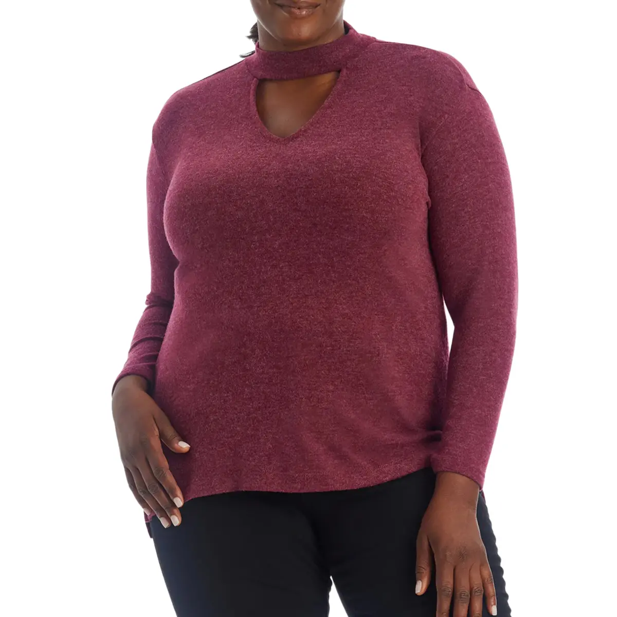 1.State Women's Plus Long Sleeve Drop Shoulder Keyhole Top Sweater 1