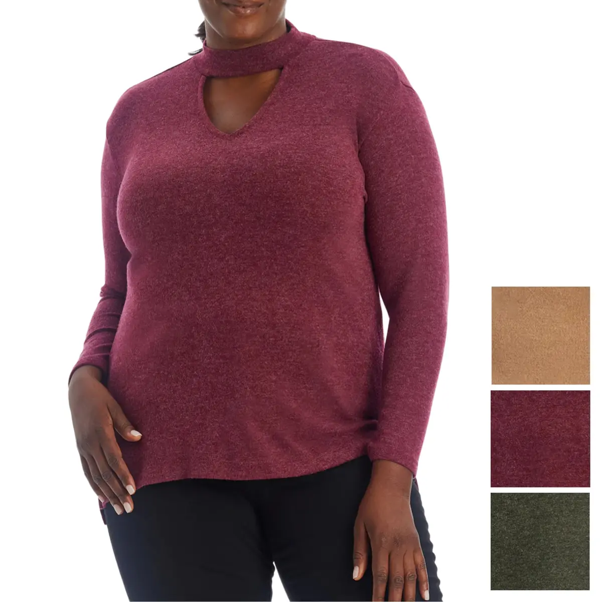 1.State Women's Plus Long Sleeve Drop Shoulder Keyhole Top Sweater 1