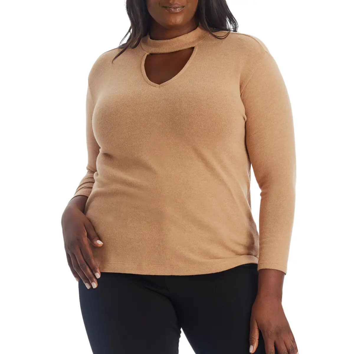 1.State Women's Plus Long Sleeve Drop Shoulder Keyhole Top Sweater 1