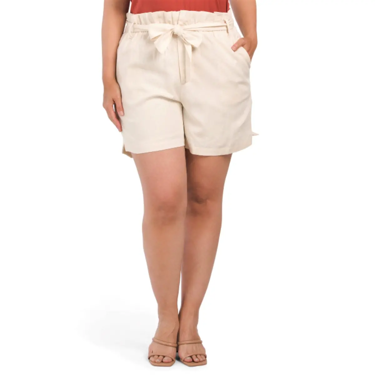 1.State Women's Plus Linen Blend High Rise Paperbag Waist Shorts 1