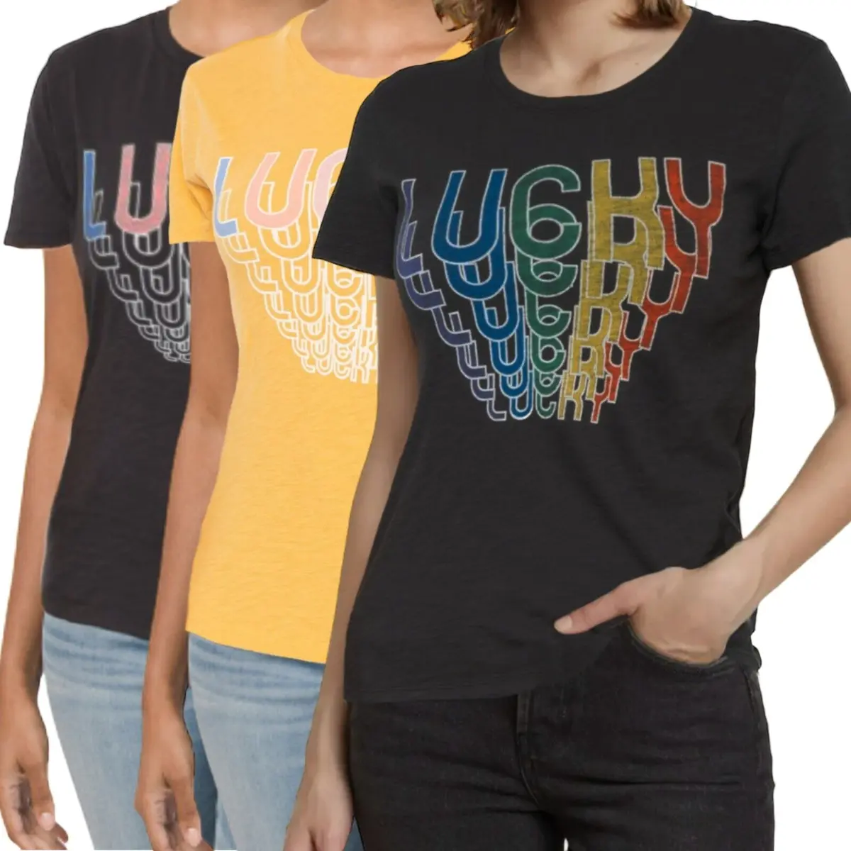Lucky Brand Women's Cascading Lucky Graphic Print Soft Cotton T-Shirt Top 1