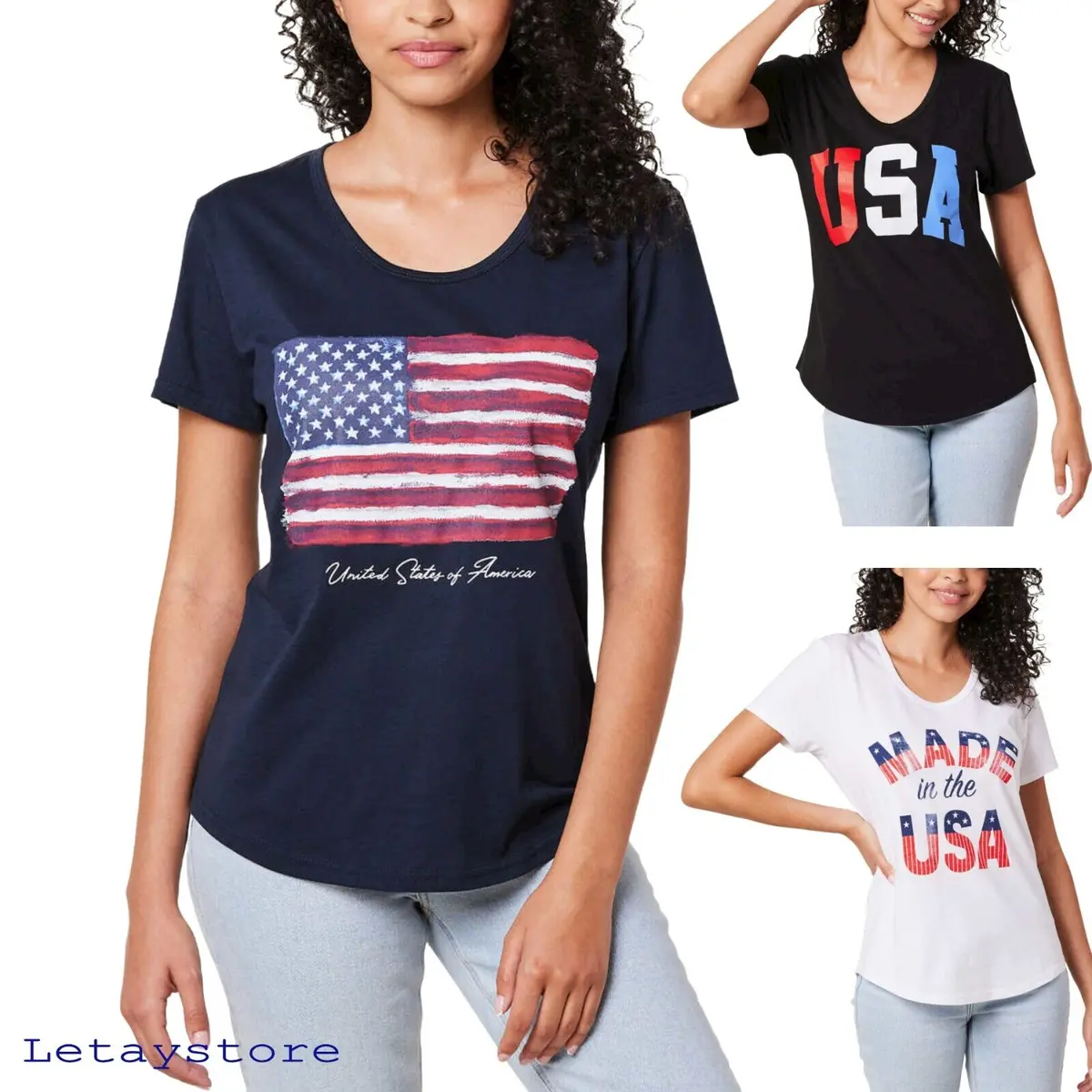 General Standard Women's Usa Graphic Print Tee Cotton Americana Patriotic T-Shirt 1