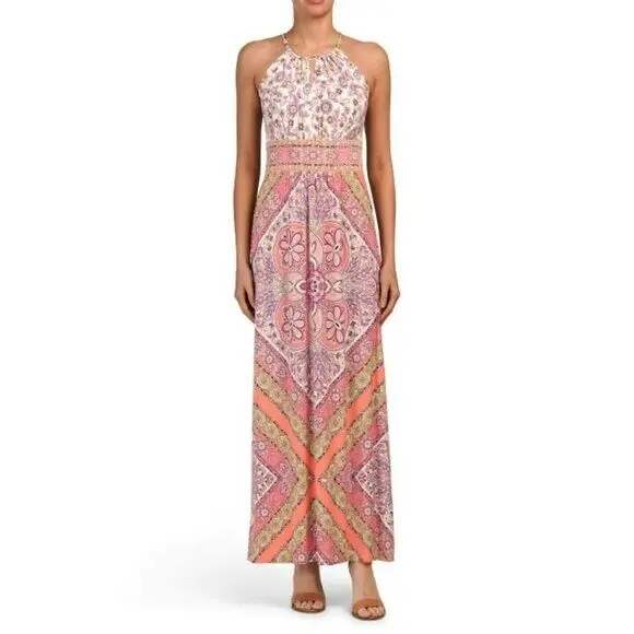 London Times Women's Halter Neck Printed Maxi Dress 1