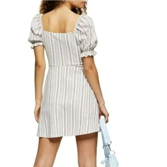 Topshop Textured Stripe Puffed Sleeves Mini Dress 2