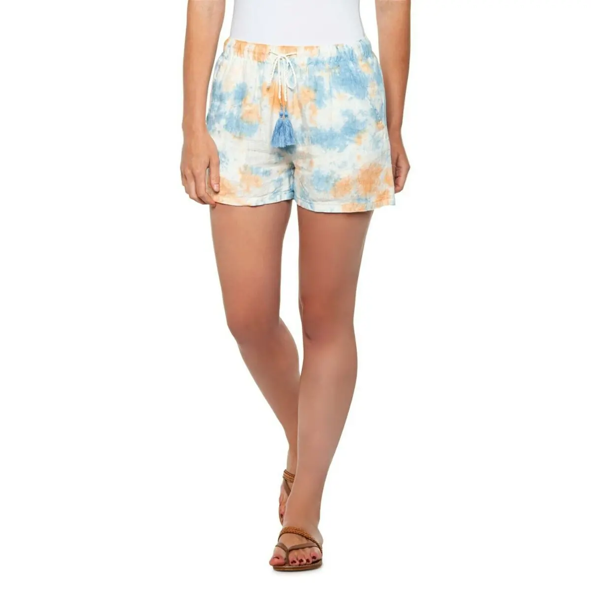 Rachel Zoe Women's Linen Tie Dye Print Drawstring Waistband Casual Shorts 1