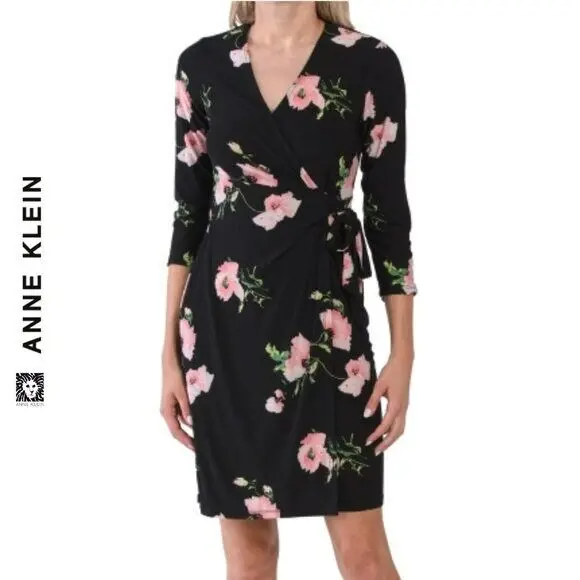 Anne Klein Floral Print V-Neck Wrap Mini Dress 1