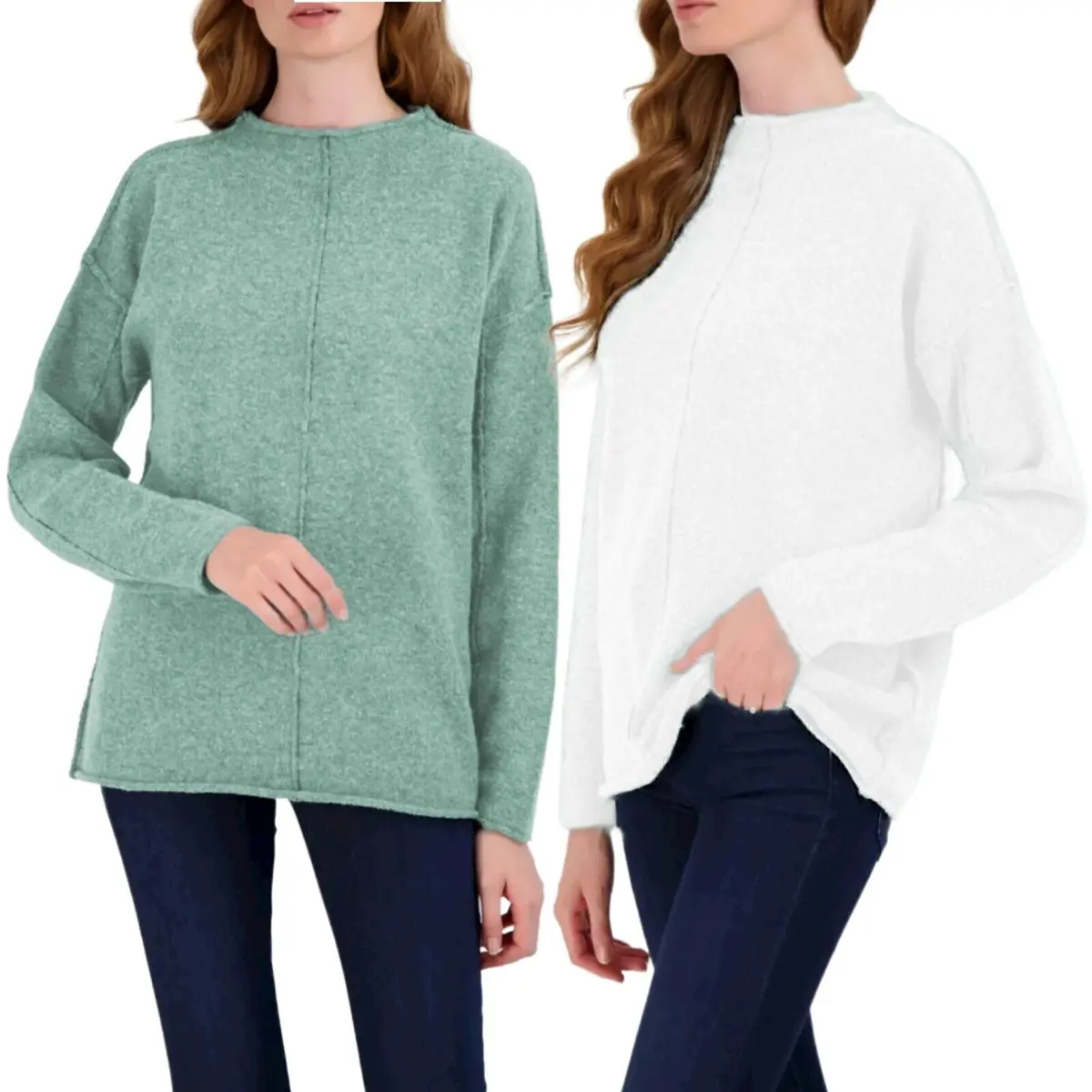 Stitchdrop Funnel Cloud Soft Raw Seam Contrast Stitch Tunic Sweater   S,M,L 1