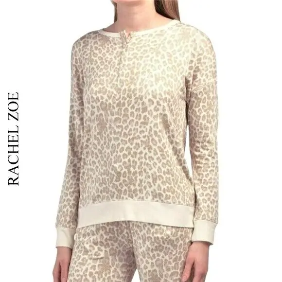 Nwt Rachel Zoe Leopard Print Super Soft Henley Top Sweatshirt  S,M 1