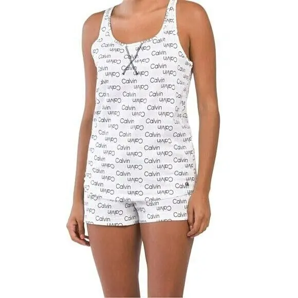 Calvin Klein Carousel Double Logo Print Sleep Tank And Shorts Pj Set 1