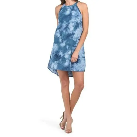 Cynthia Rowley Women's Linen Tie Dye Print Hi-Low Hem Halter Mini Dress 1