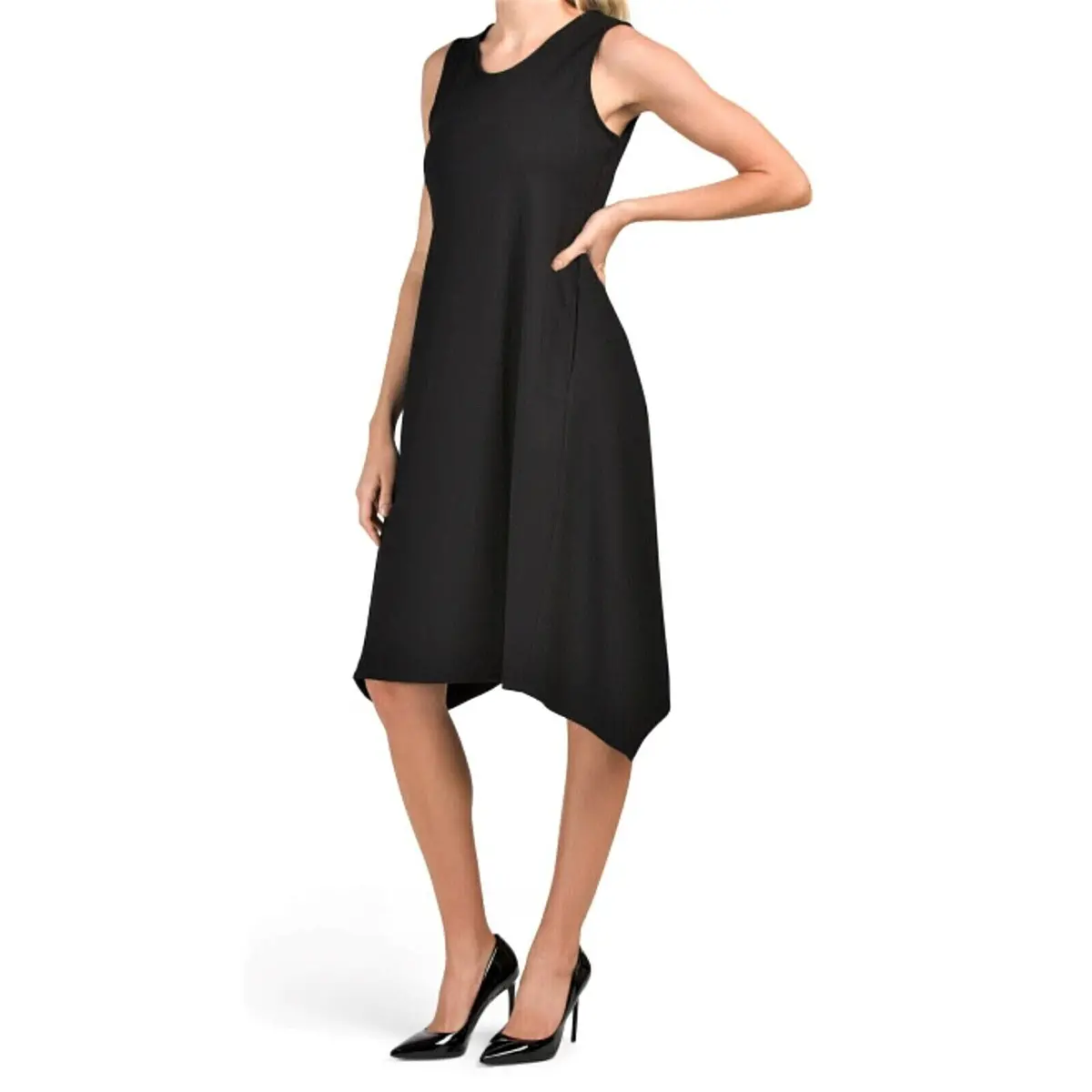 Anne Klein Soft Stretch Solid Serenity Sharkbite Hem Tank Midi Dress 1