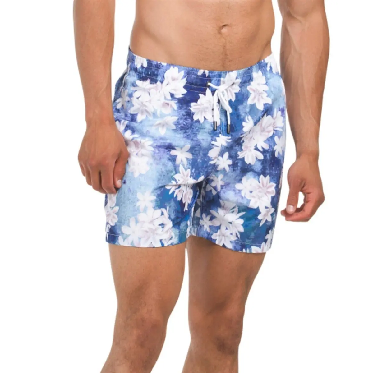 Trunks Surf & Swim Men's Floral Watercolor Print Drawstring Beach Pool Swim Shorts 1