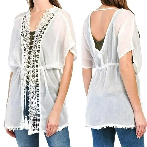 Accessory Street Island Breeze Lace Trim Glitter Tunic Topper Cover-Up 1