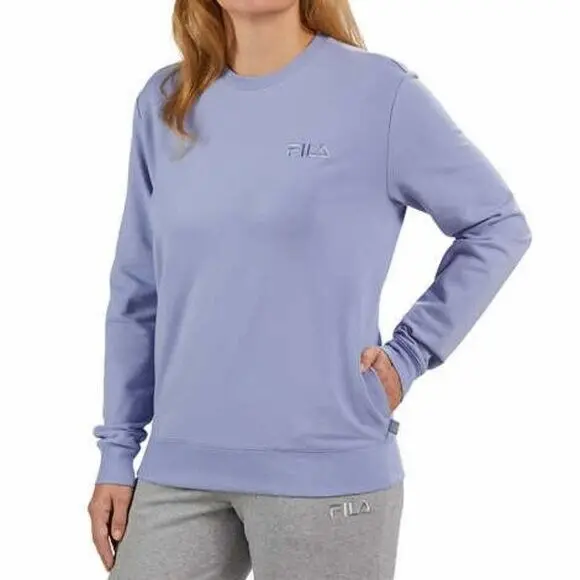 Fila Soft Cotton Blend French Terry Crewneck Relaxed Fit Sweatshirt Top 1